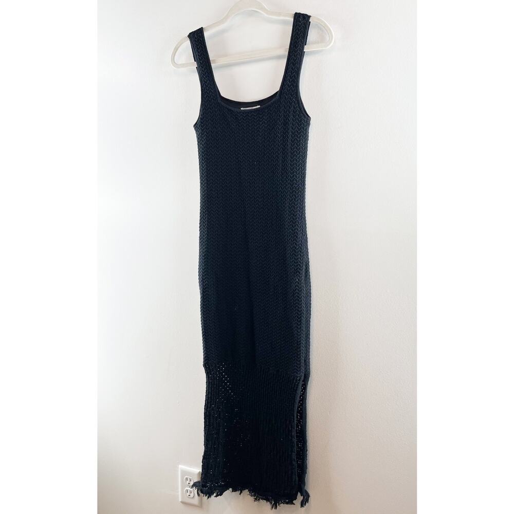 House of Harlow Knit Crochet Fringe Hem Midi Dress Black Small - Picture 7 of 8